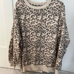 Aerie Leopard Print Crew Neck Sweater - Brown and Cream